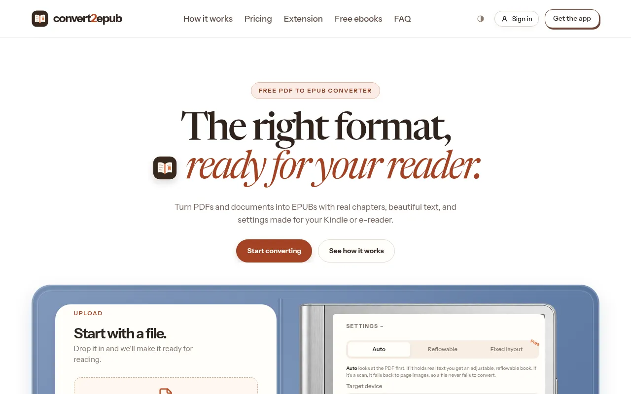Screenshot of convert2epub.com