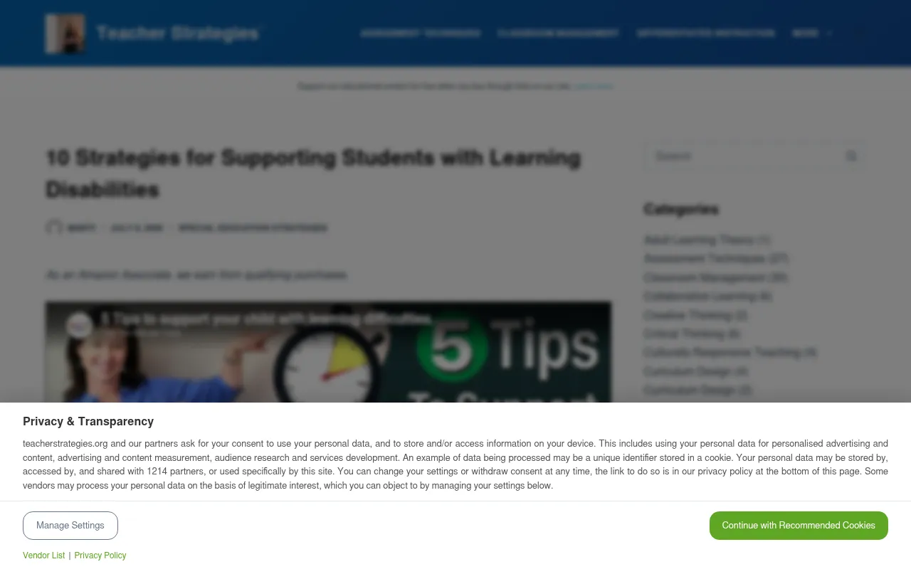 Screenshot of teacherstrategies.org