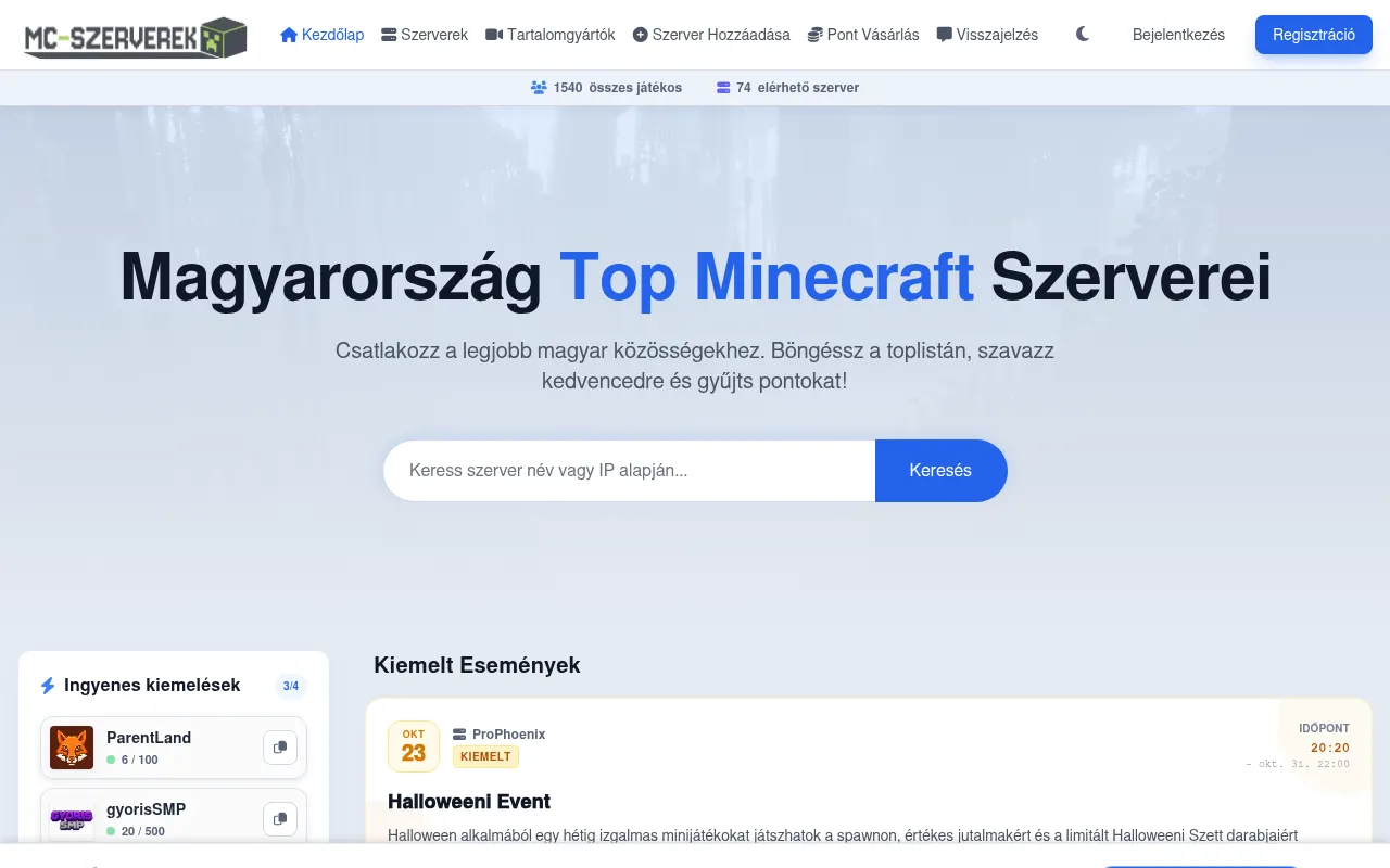 Screenshot of mc-szerverek.hu