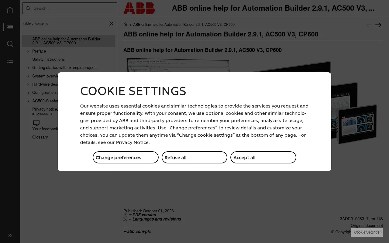Screenshot of help.plc.abb.com