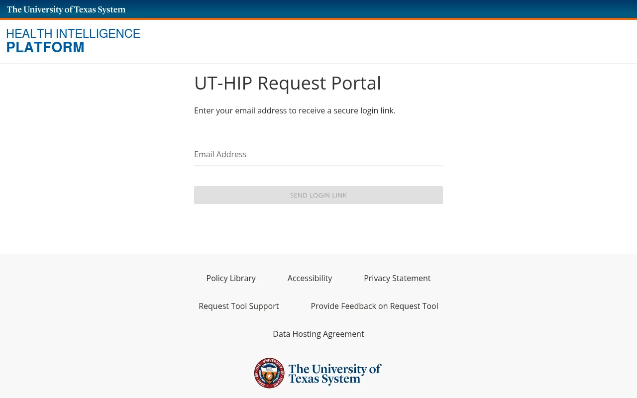 Screenshot of datarequest.ut-hip.org