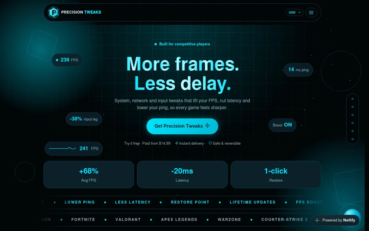 Screenshot of precisiontweaks.netlify.app