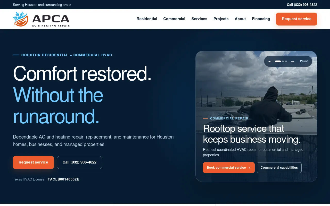 Screenshot of apca-ac-and-heating.com