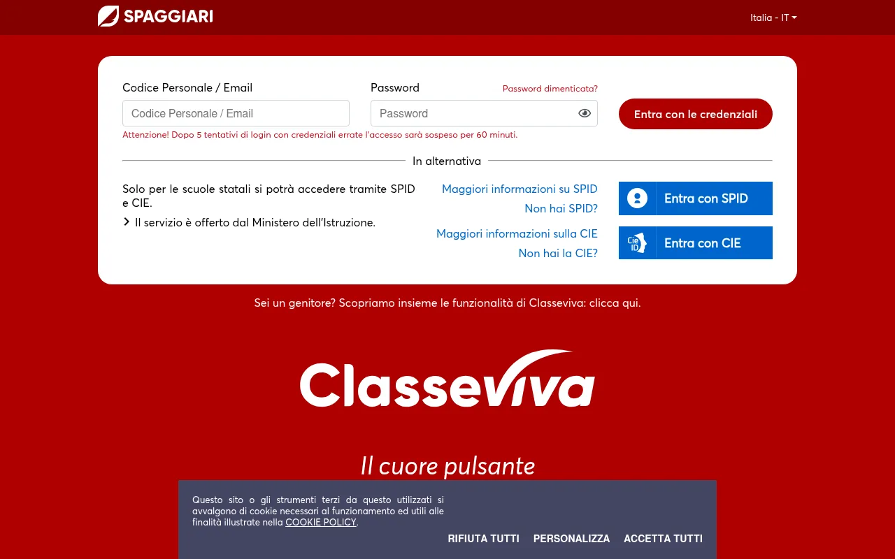 Screenshot of web.spaggiari.eu