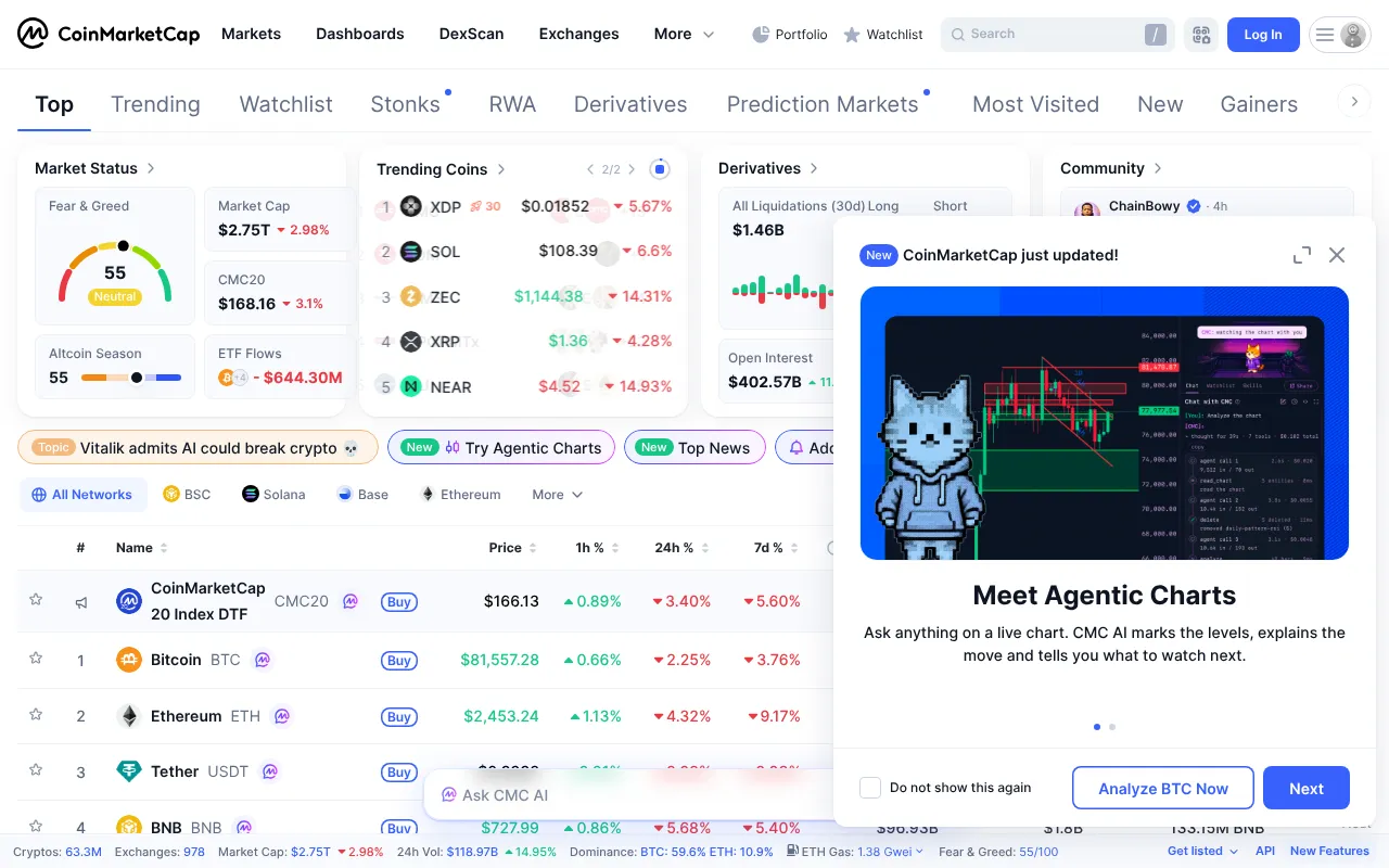Screenshot of coinmarketcap.com