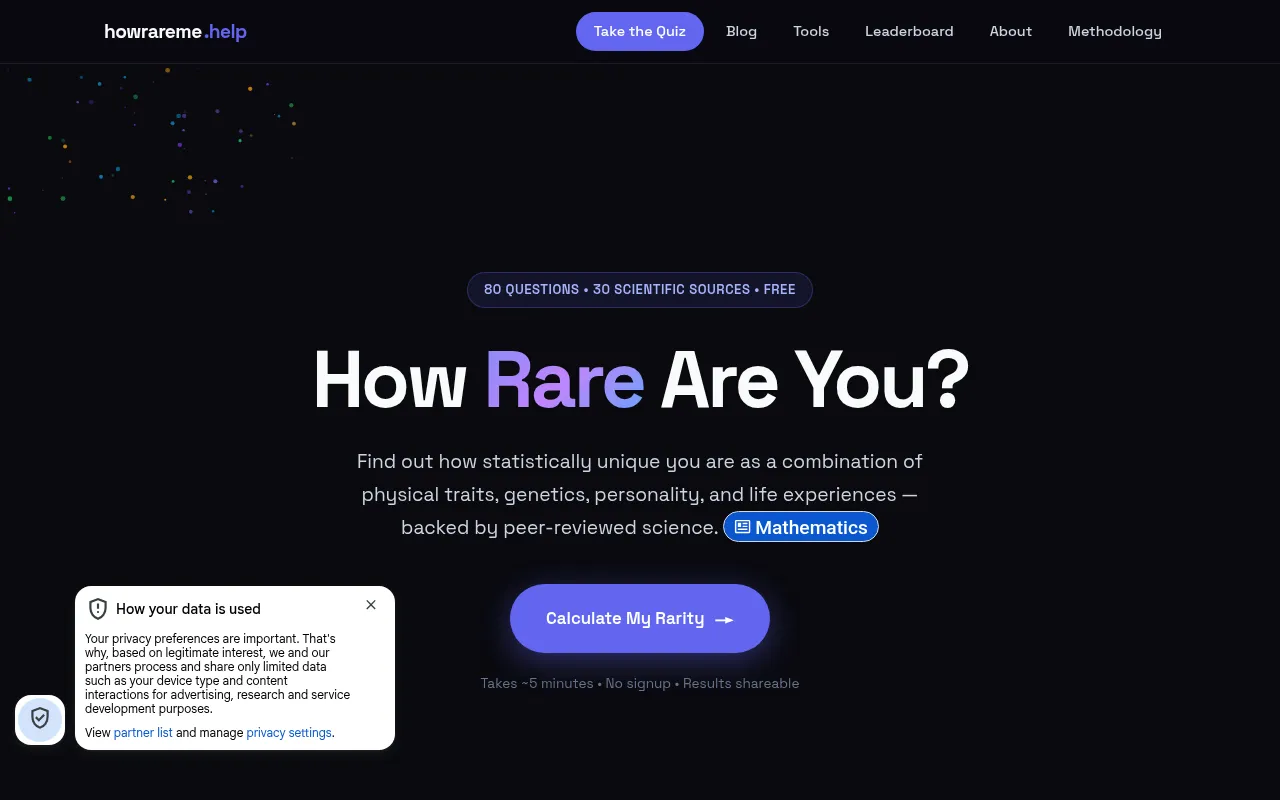 Screenshot of howrareme.help