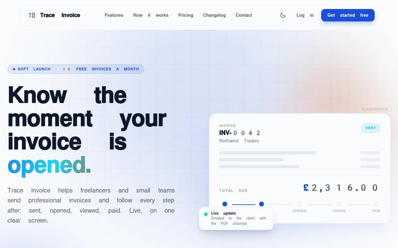 Screenshot of traceinvoice.com