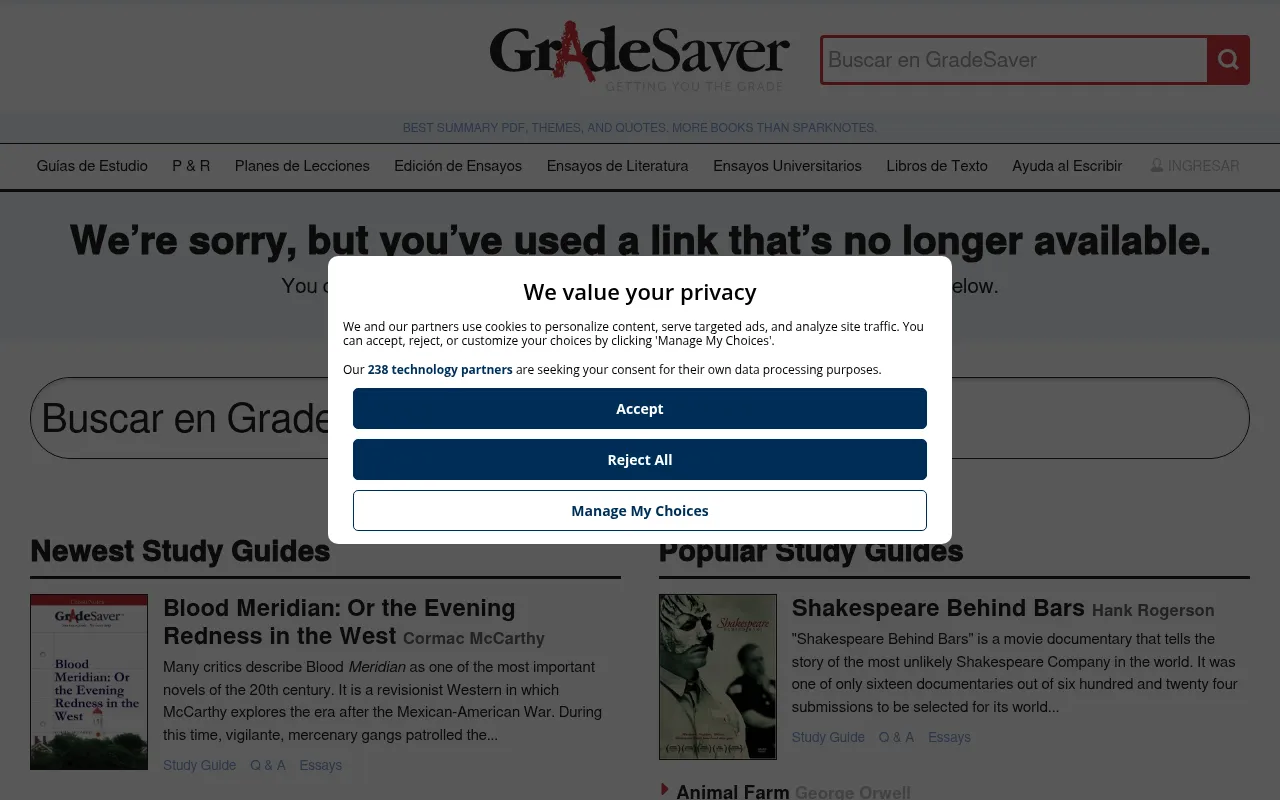 Screenshot of gradesaver.com