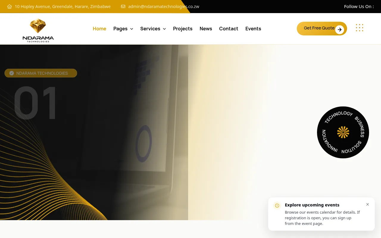 Screenshot of ndaramatechnologies.co.zw