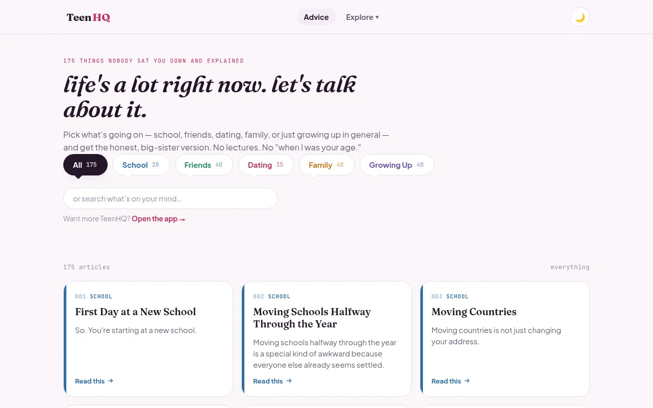 Screenshot of teenhq.netlify.app