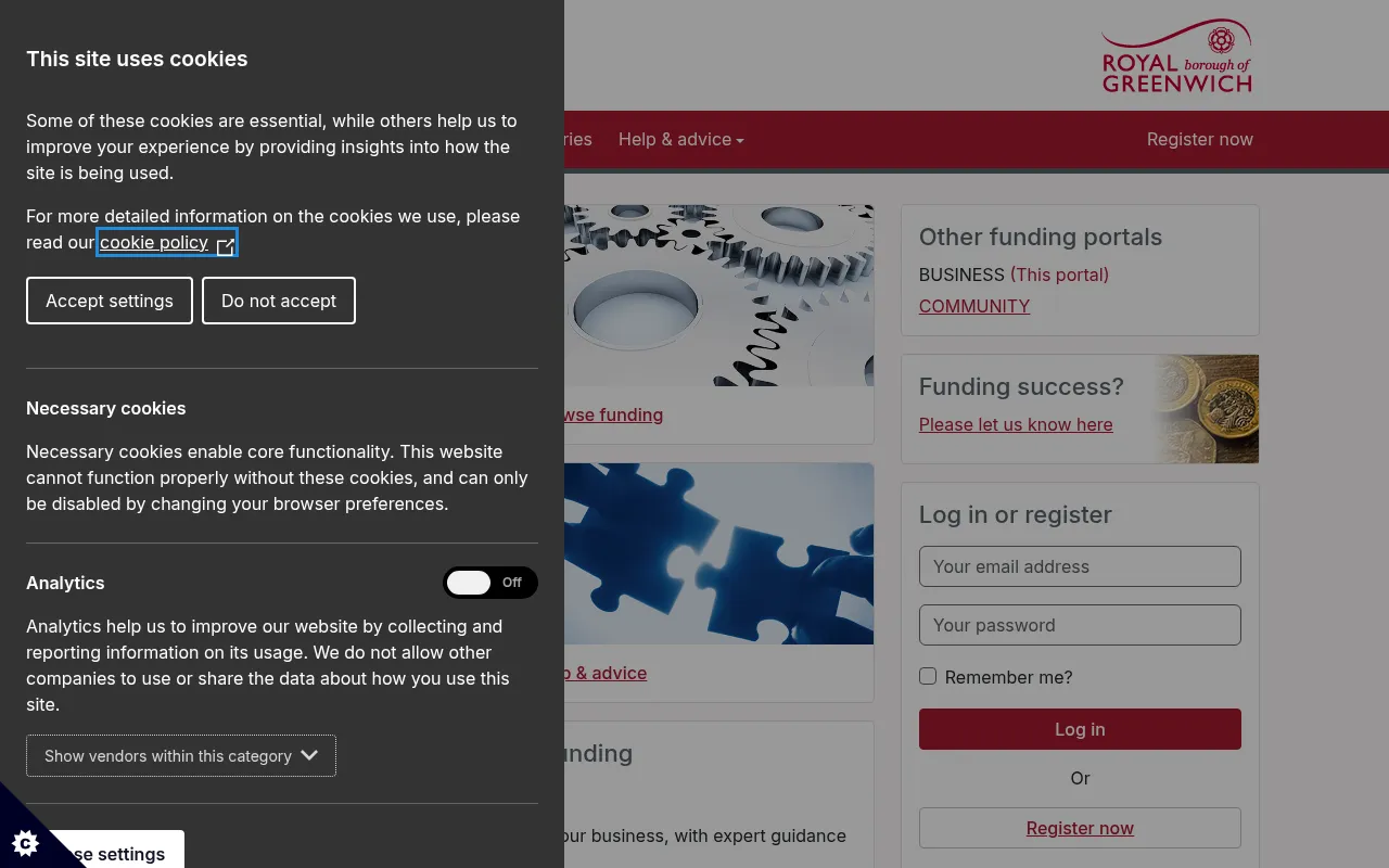 Screenshot of funding.idoxopen4business.co.uk