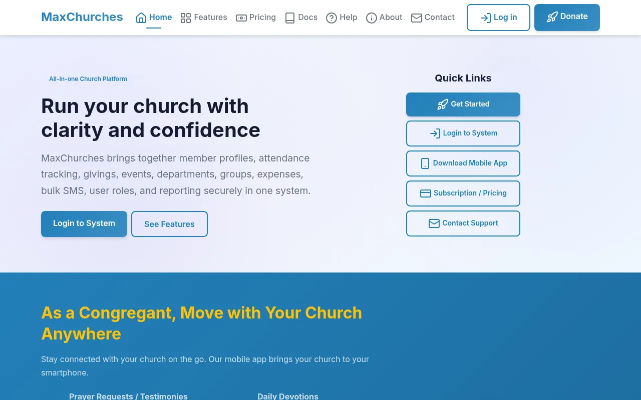 Screenshot of maxchurches.com