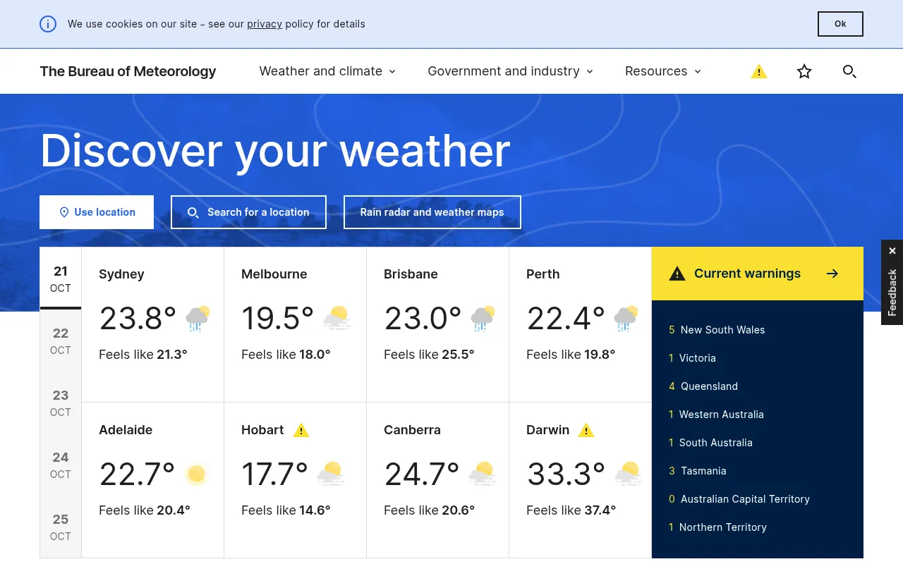 Screenshot of bom.gov.au