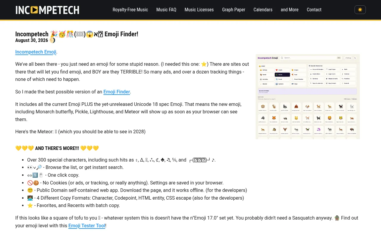 Screenshot of incompetech.com