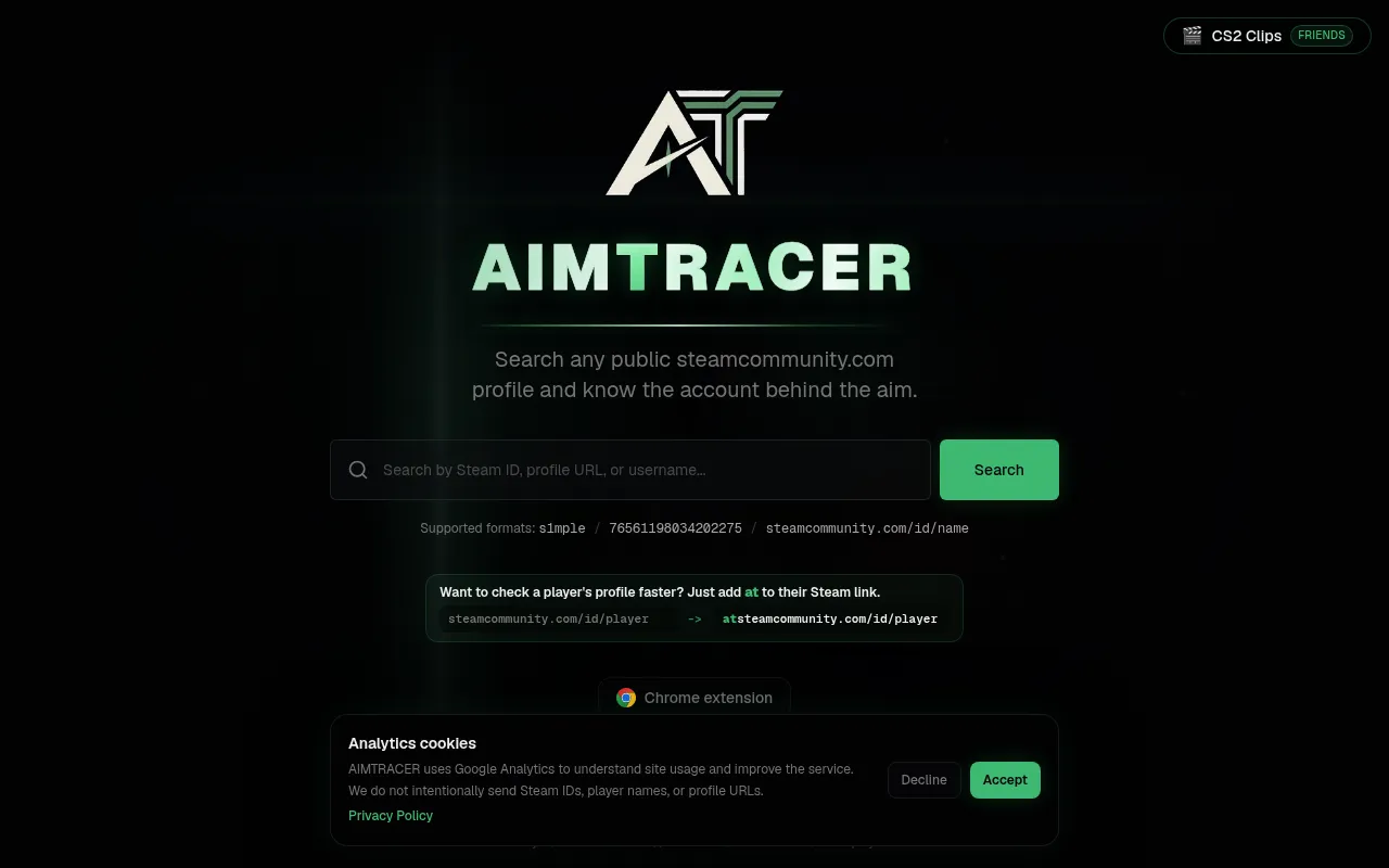 Screenshot of aimtracer.com