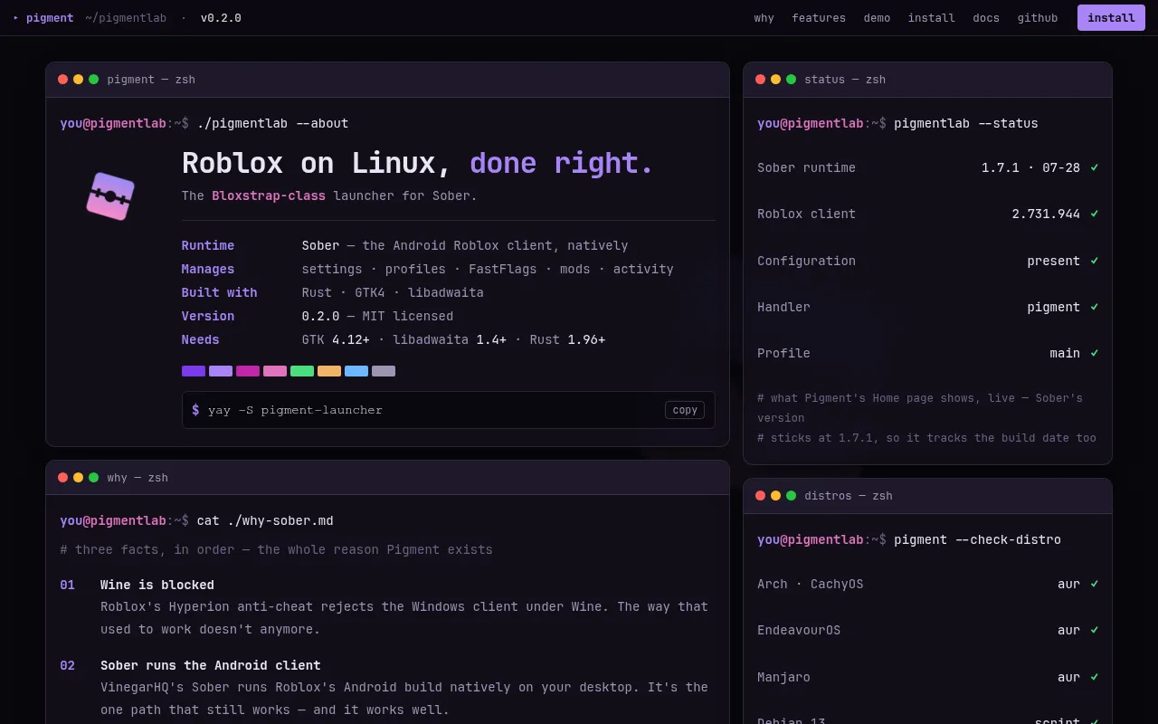 Screenshot of pigmentlab.net