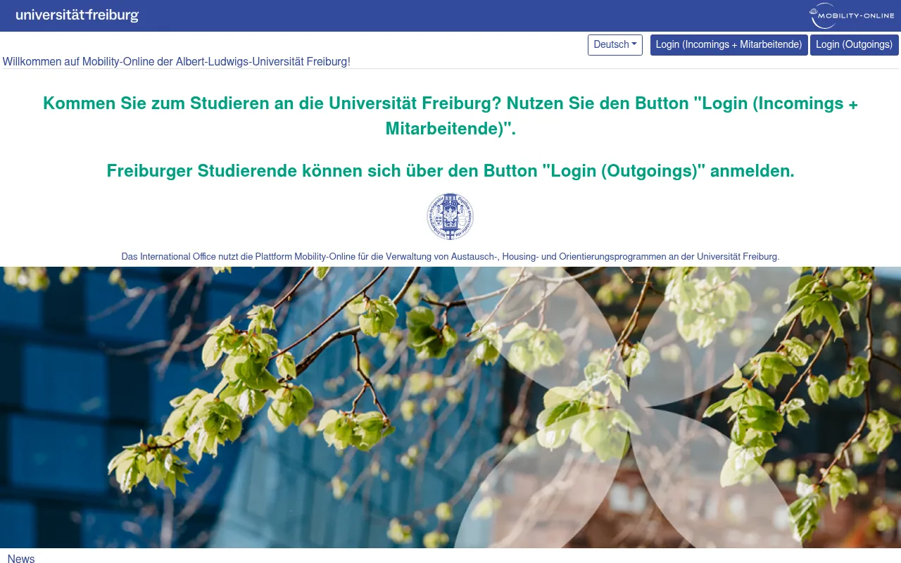 Screenshot of mobility.zv.uni-freiburg.de