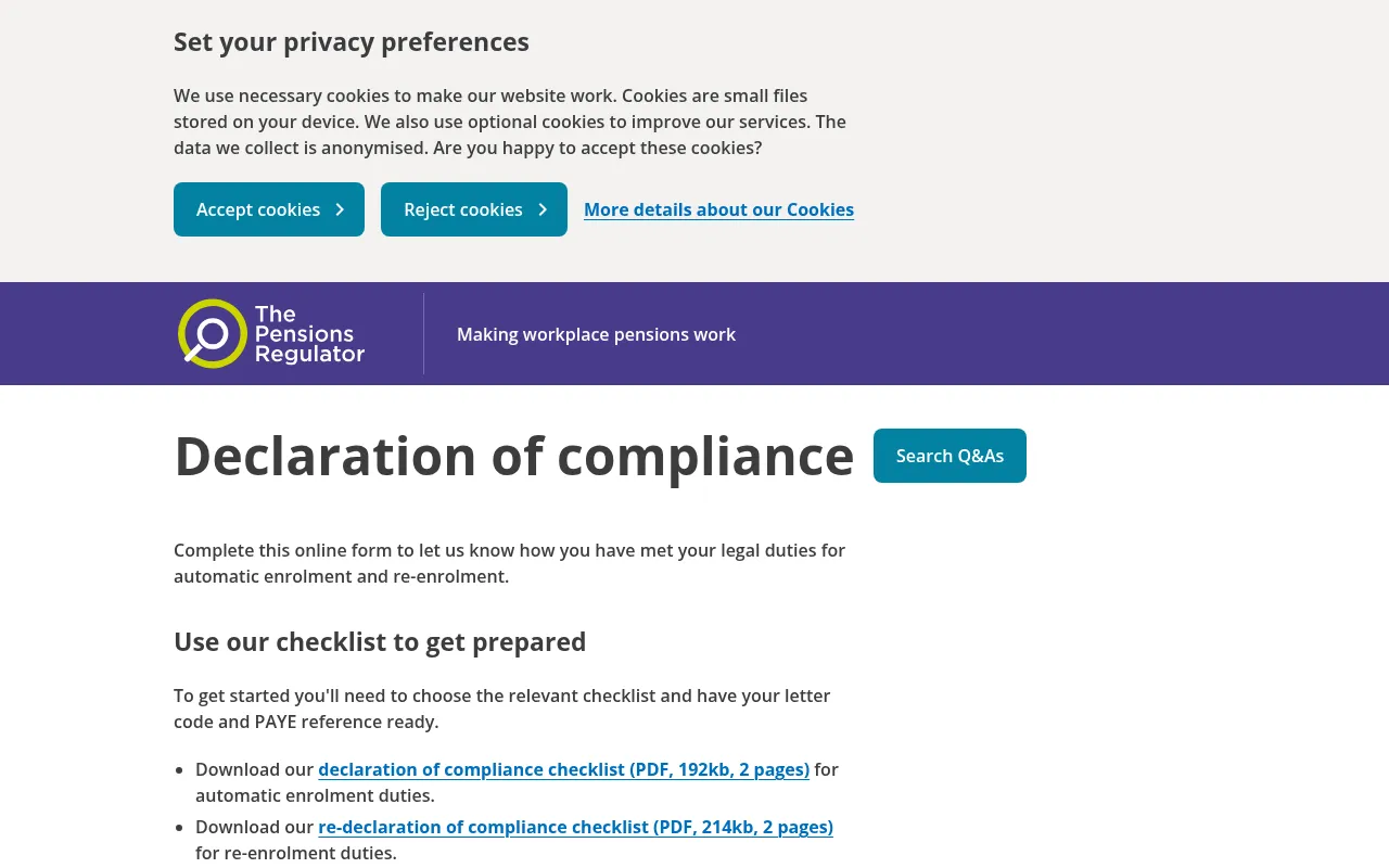 Screenshot of declaration.ae.tpr.gov.uk