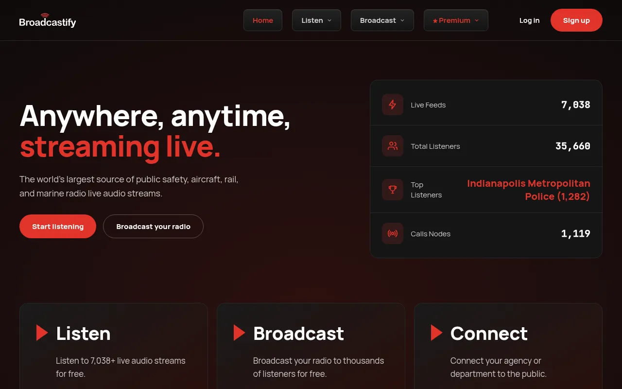 Screenshot of broadcastify.com