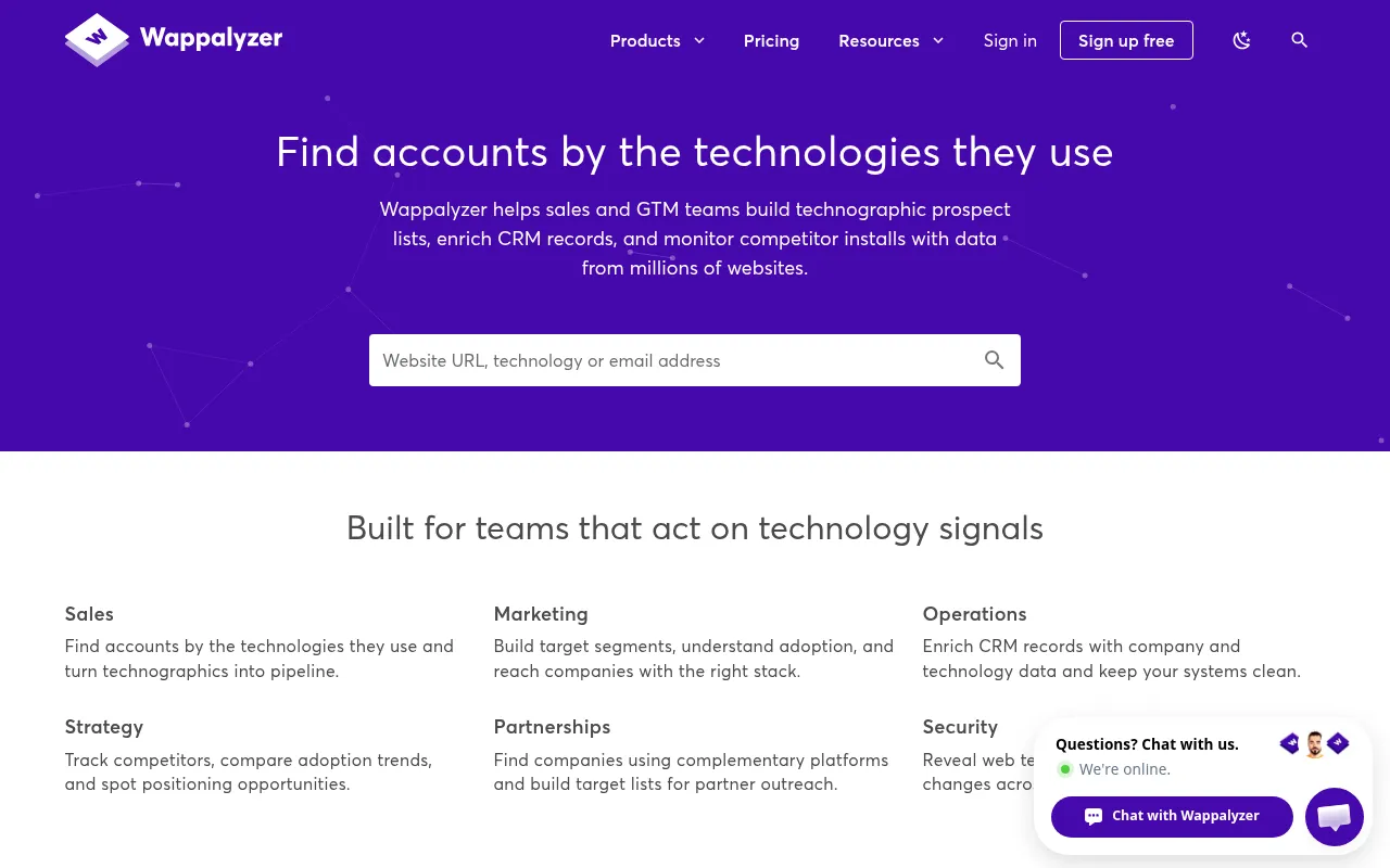 Screenshot of wappalyzer.com