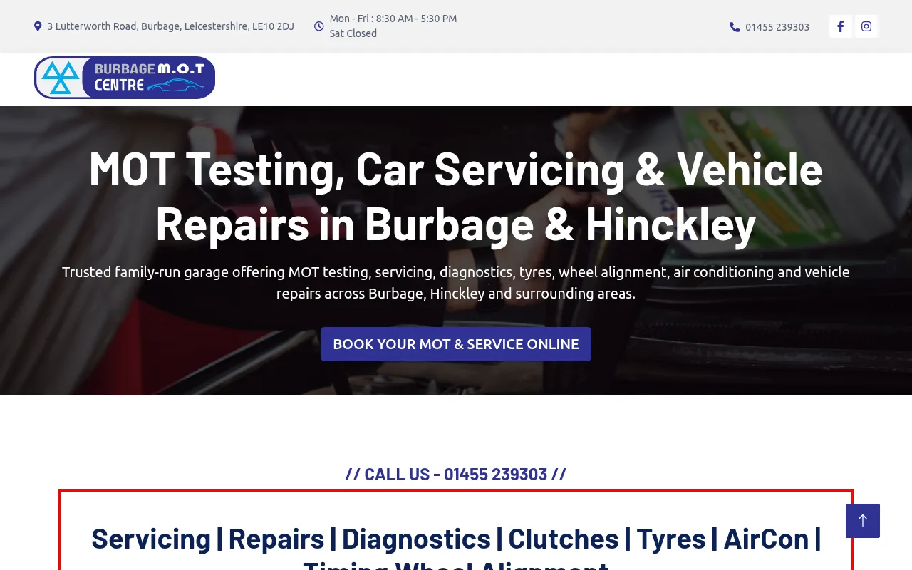 Screenshot of burbagemotcentre.co.uk