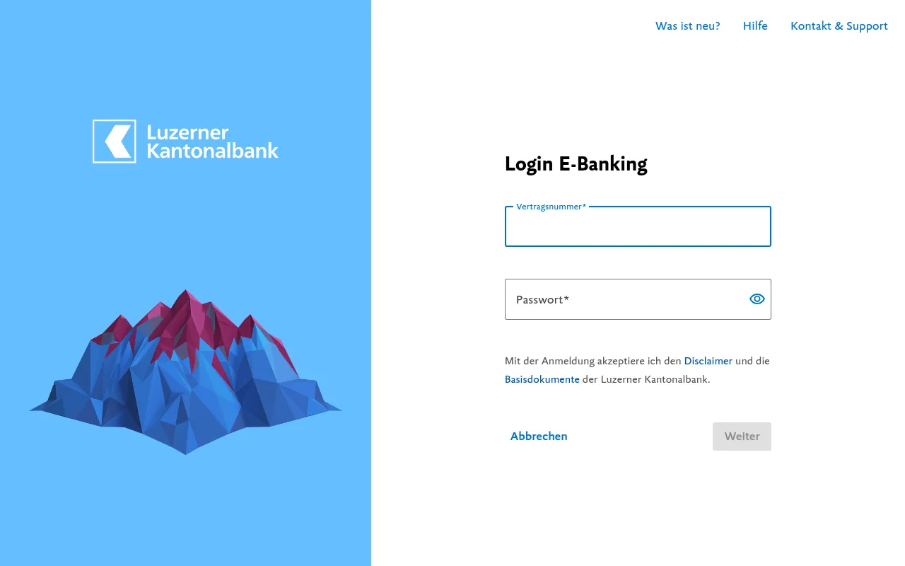 Screenshot of ebanking.lukb.ch