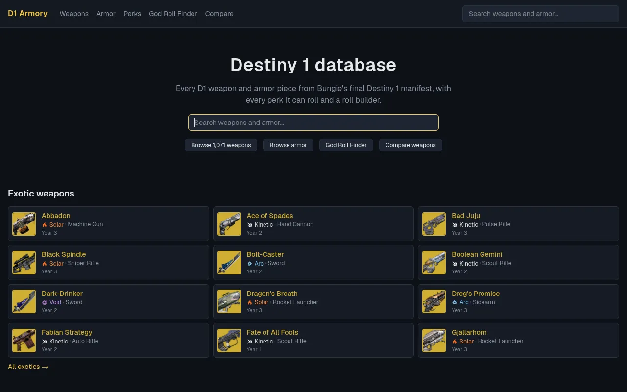 Screenshot of d1armory.dev