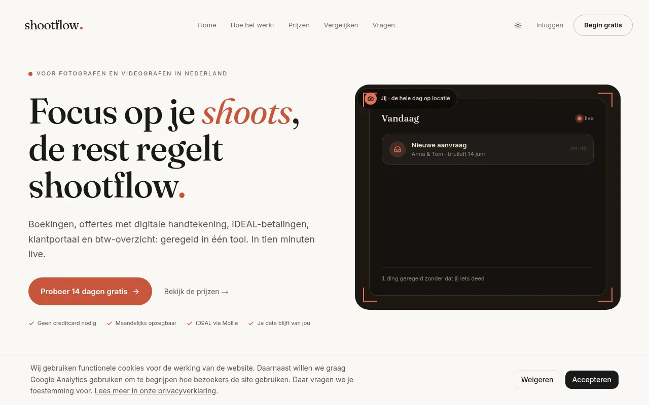 Screenshot of shootflow.nl