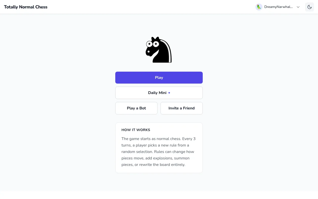 Screenshot of totallynormalchess.com