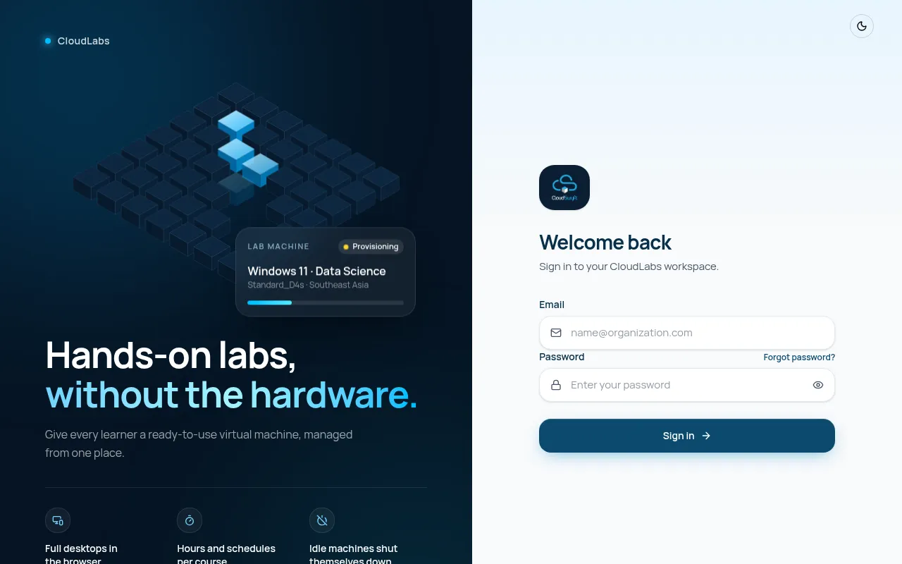 Screenshot of cloudlabs.cloudswyft.com