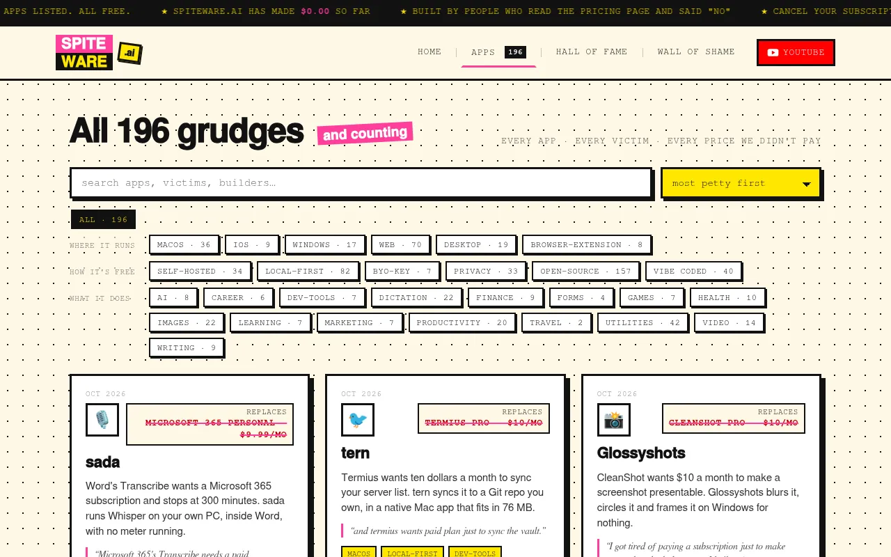 Screenshot of spiteware.ai
