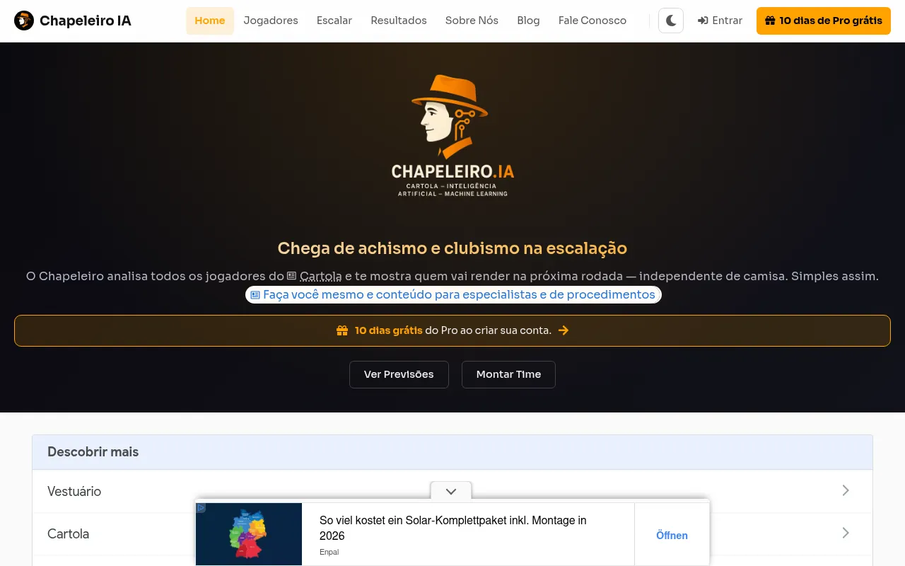 Screenshot of chapeleiroia.com.br