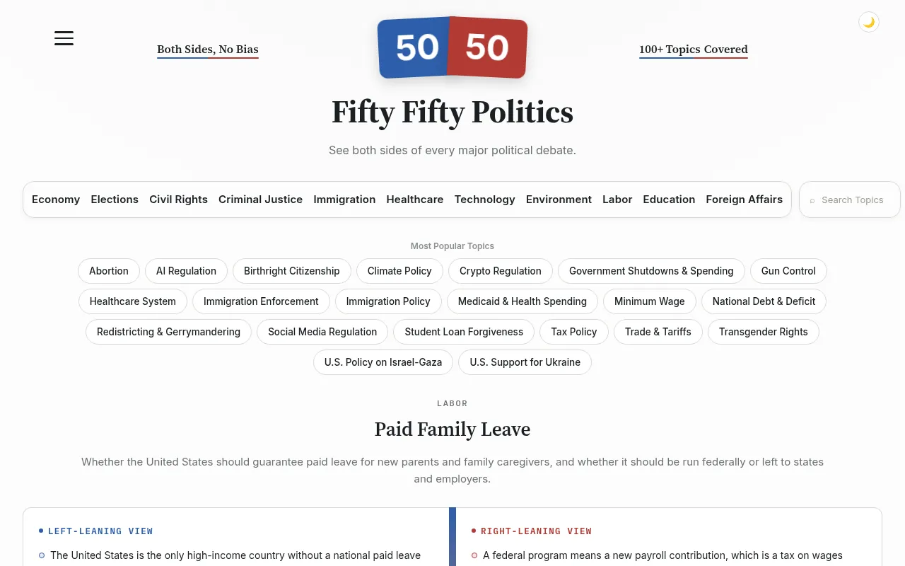 Screenshot of 5050politics.com