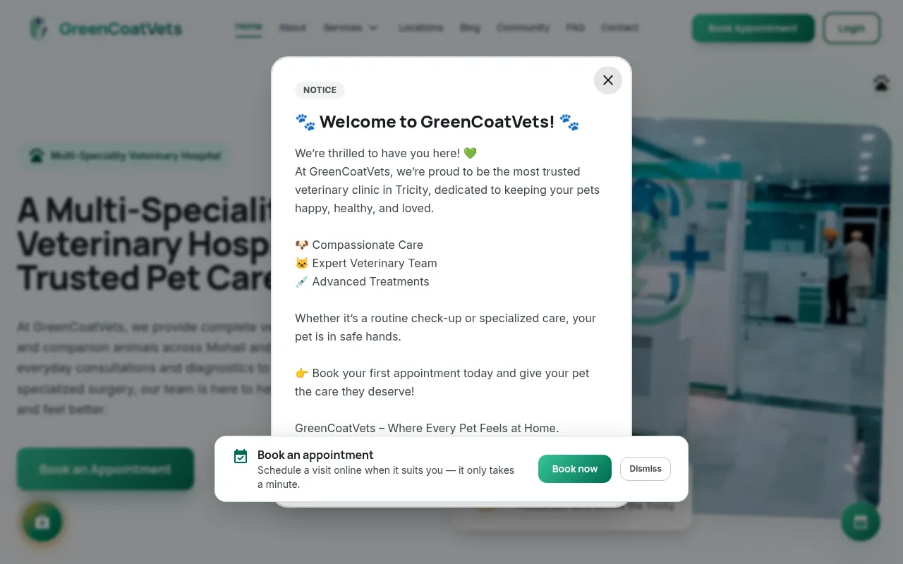 Screenshot of greencoatvets.com