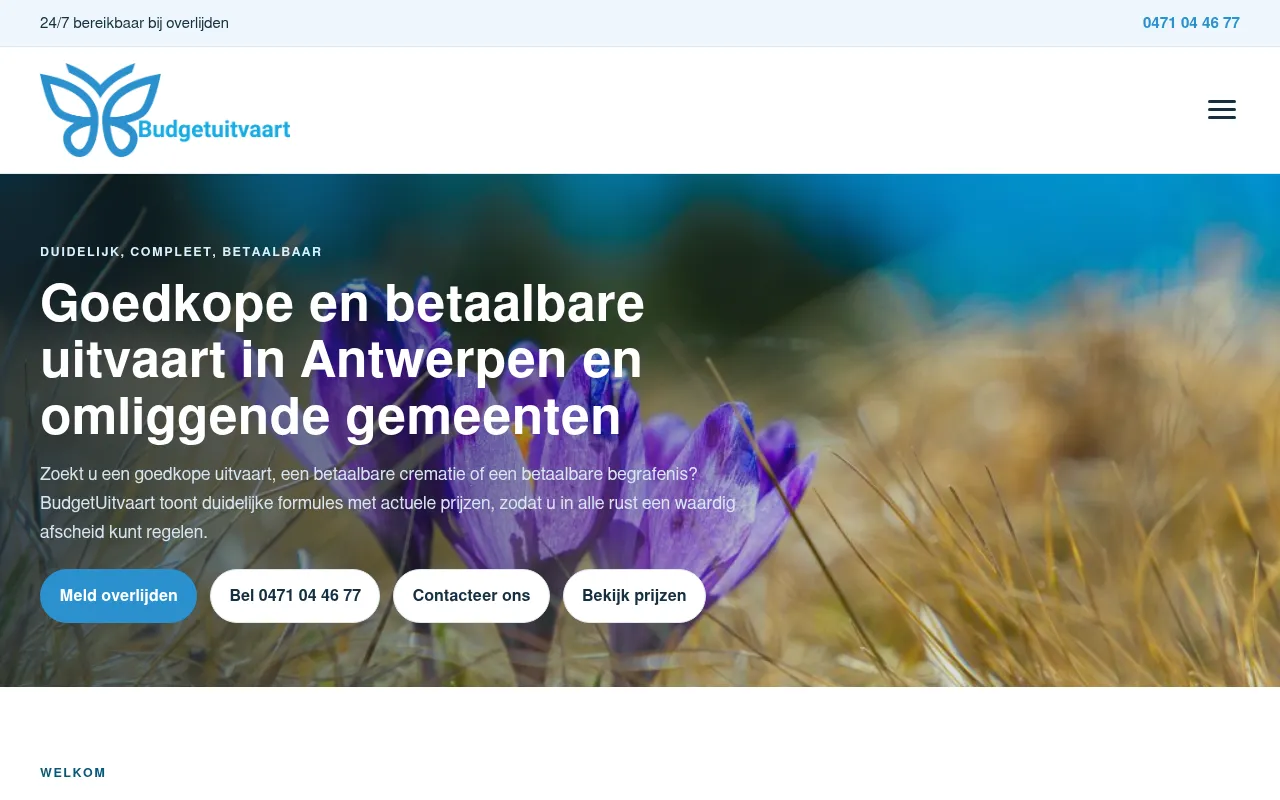 budgetuitvaart.be screenshot