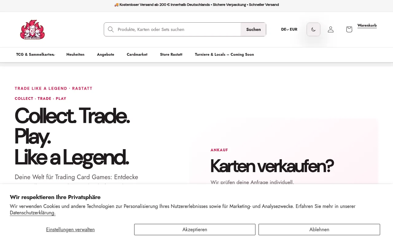 Screenshot of cardlegends.de