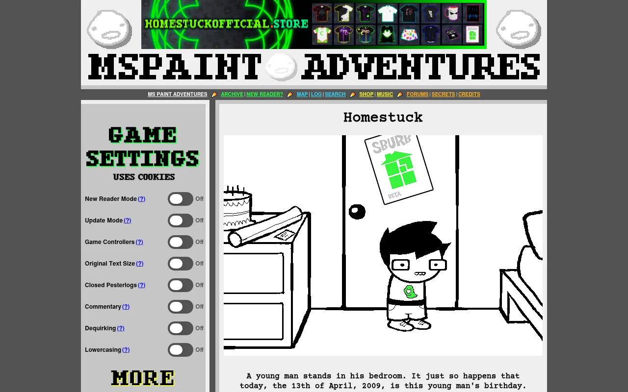 Screenshot of homestuck.com