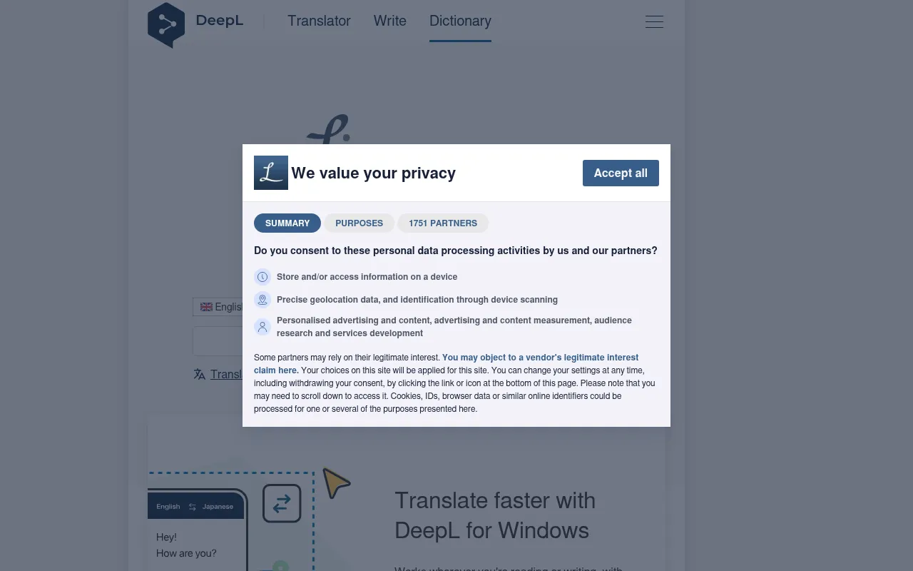 Screenshot of linguee.com