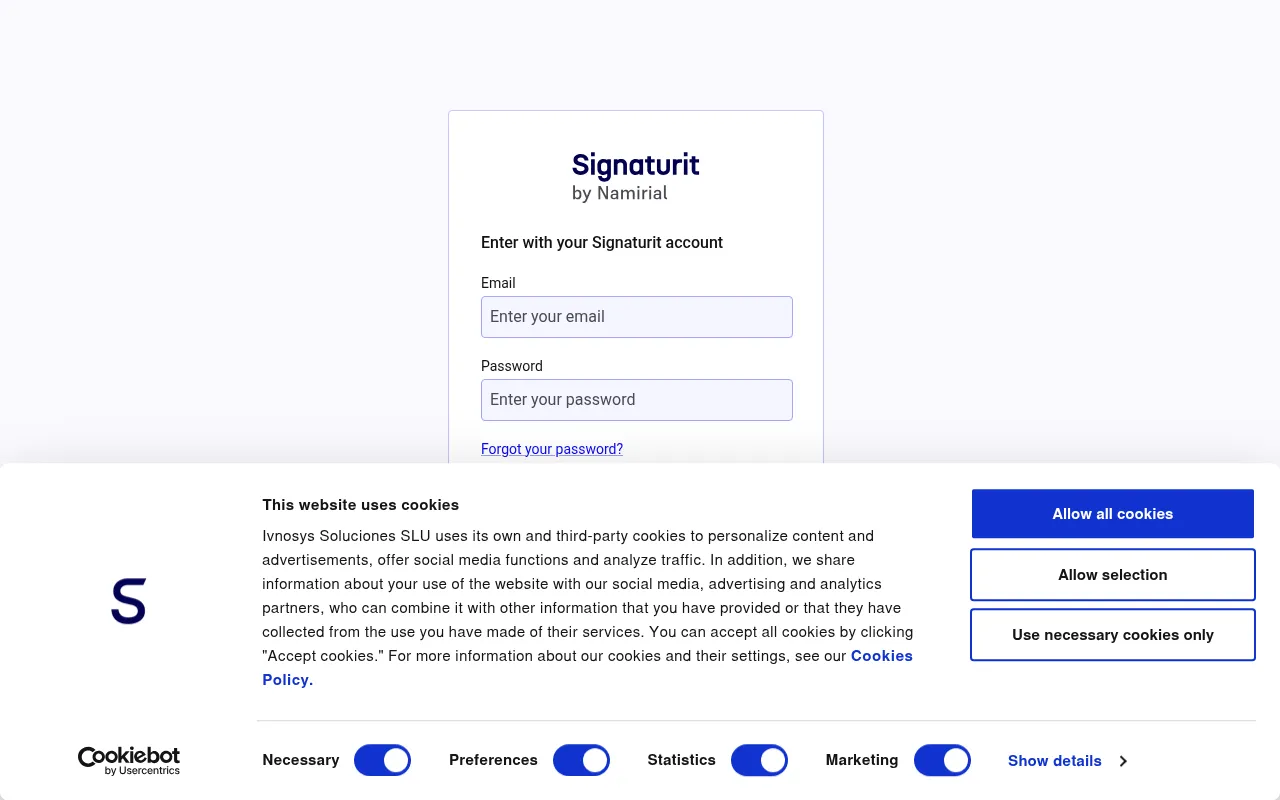 Screenshot of account.signaturit.com