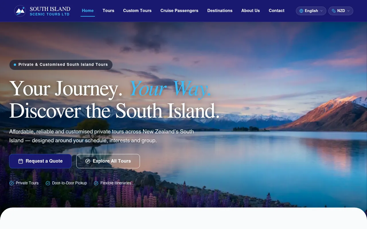 Screenshot of southislandscenictours.co.nz
