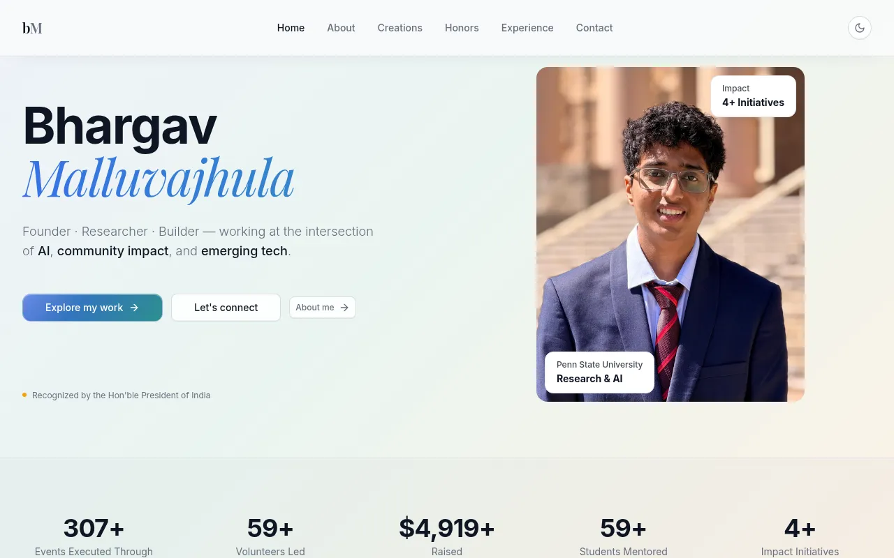 Screenshot of bhargavmalluvajhula.com