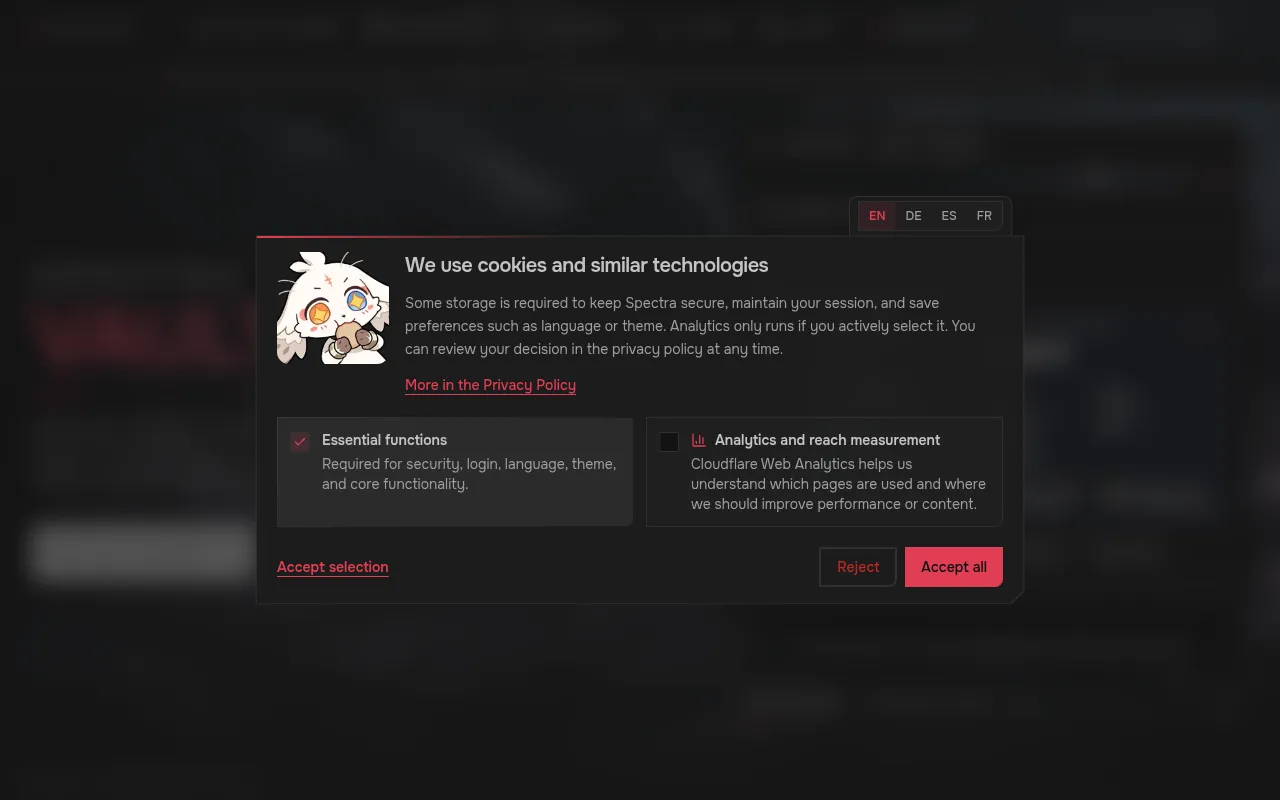 Screenshot of spectravault.xyz