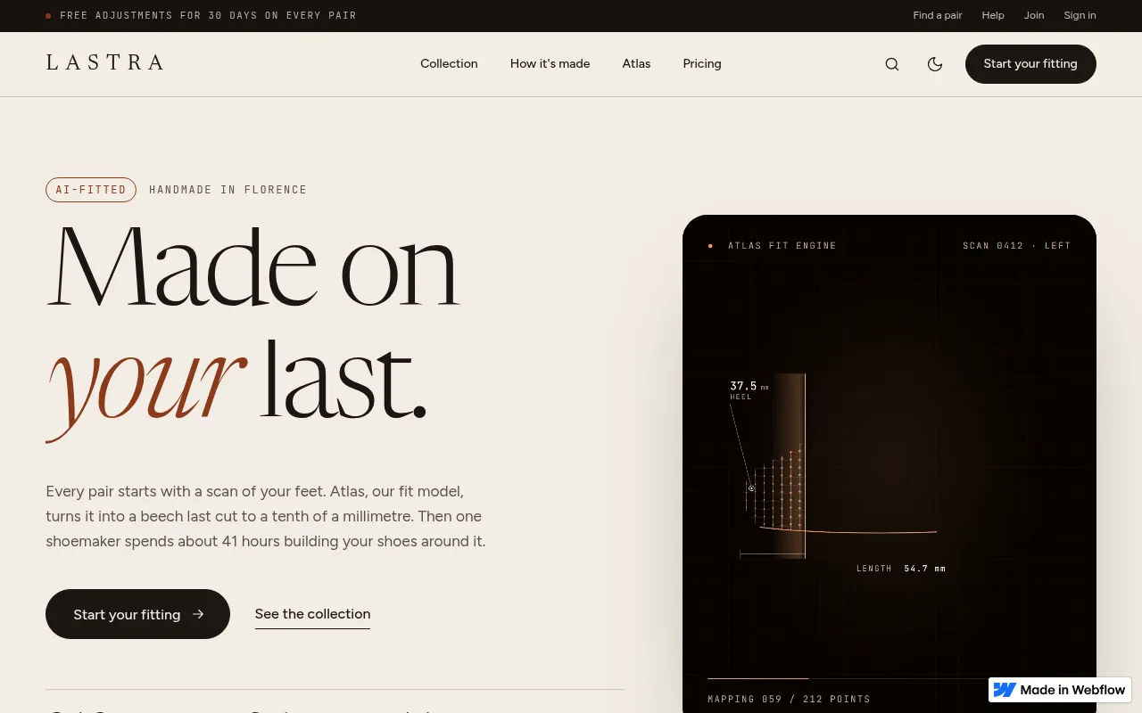 Screenshot of lastrafootwear.webflow.io