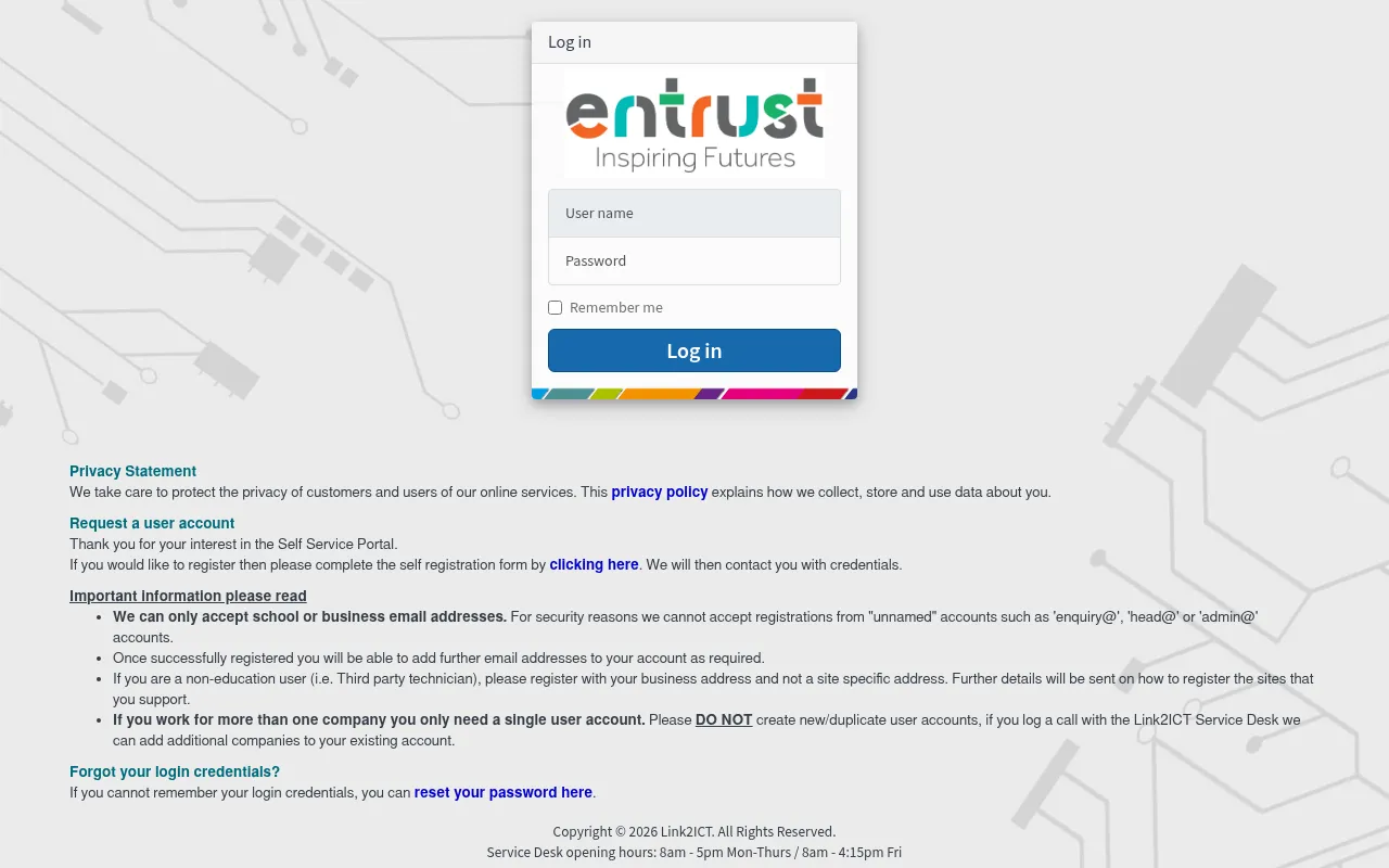 Screenshot of link2ict.service-now.com