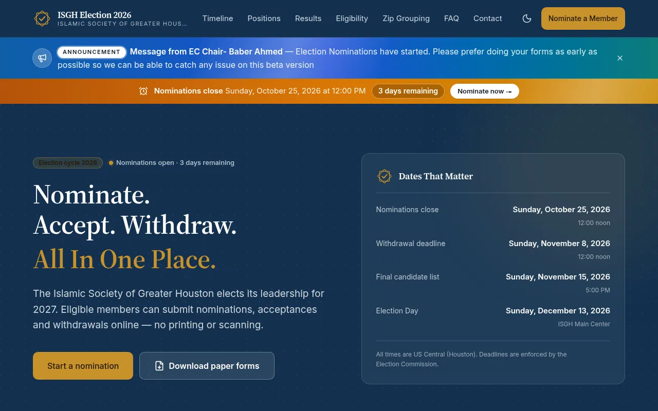 Screenshot of isghelection.org