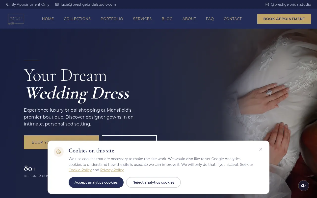 Screenshot of prestigebridalstudio.com