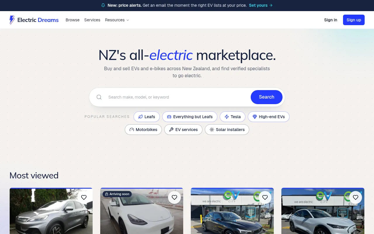 Screenshot of electricdreams.co.nz