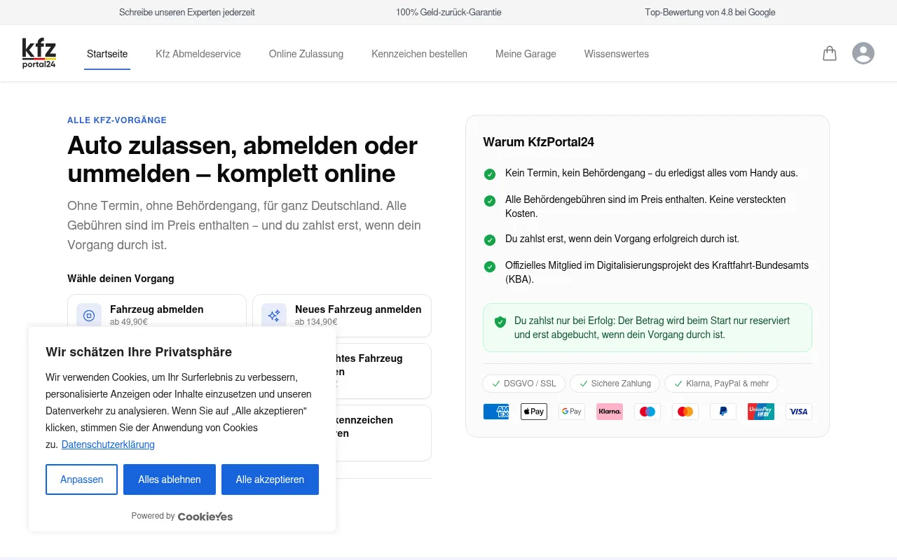 Screenshot of kfzportal24.de