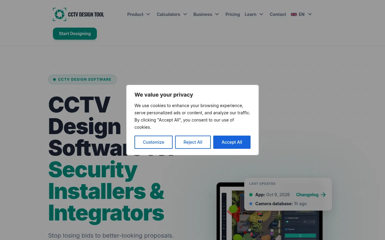 Screenshot of cctvdesigntool.com