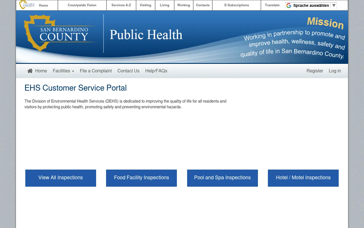 Screenshot of ehscsp.dph.sbcounty.gov